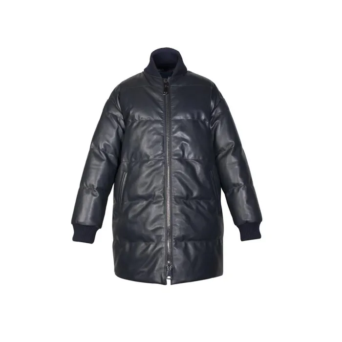 Jacket Women Moreschi Blue Leather Down Jacket