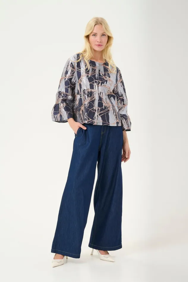 Jackets and Coats Women CULTURE CUbanjo Jacket With Bell Sleeves Blue Floral