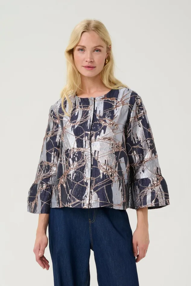 Jackets and Coats Women CULTURE CUbanjo Jacket With Bell Sleeves Blue Floral