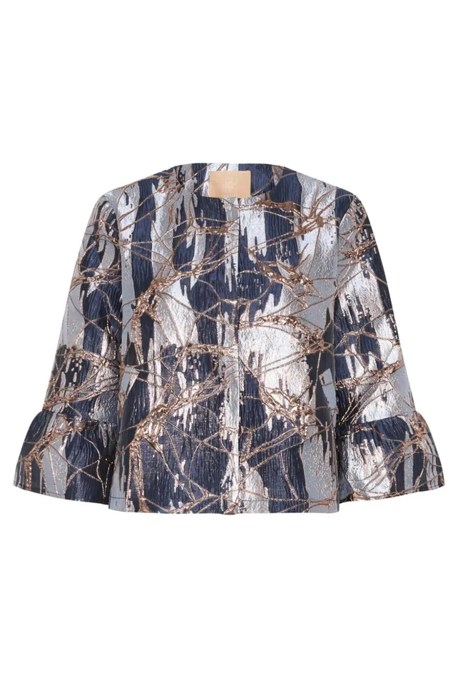 Jackets and Coats Women CULTURE CUbanjo Jacket With Bell Sleeves Blue Floral