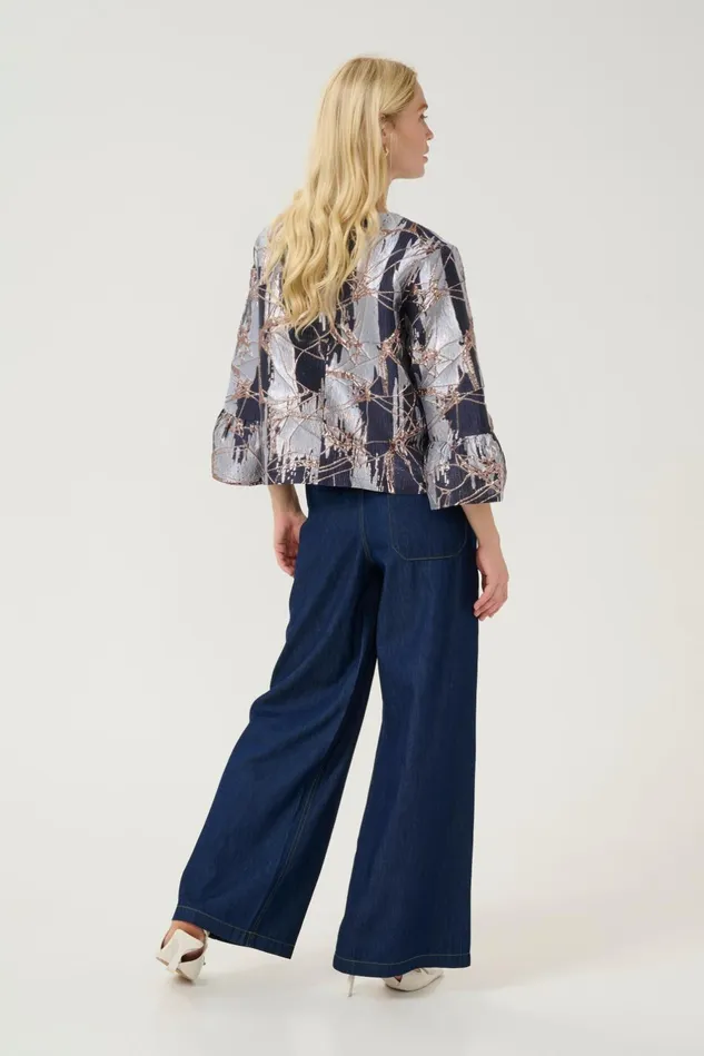 Jackets and Coats Women CULTURE CUbanjo Jacket With Bell Sleeves Blue Floral