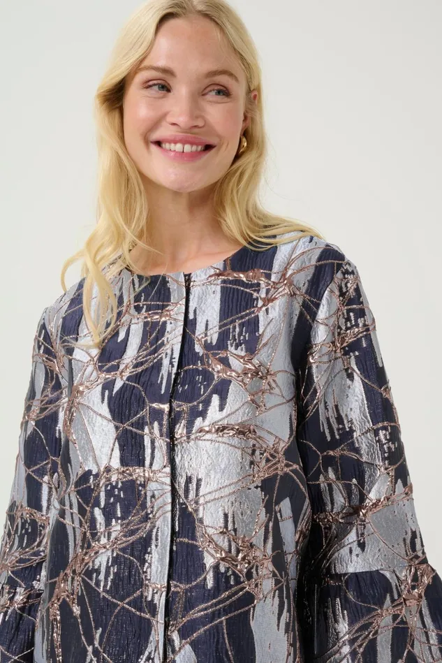 Jackets and Coats Women CULTURE CUbanjo Jacket With Bell Sleeves Blue Floral