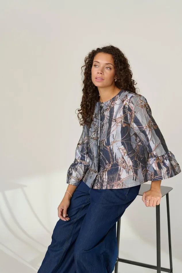 Jackets and Coats Women CULTURE CUbanjo Jacket With Bell Sleeves Blue Floral