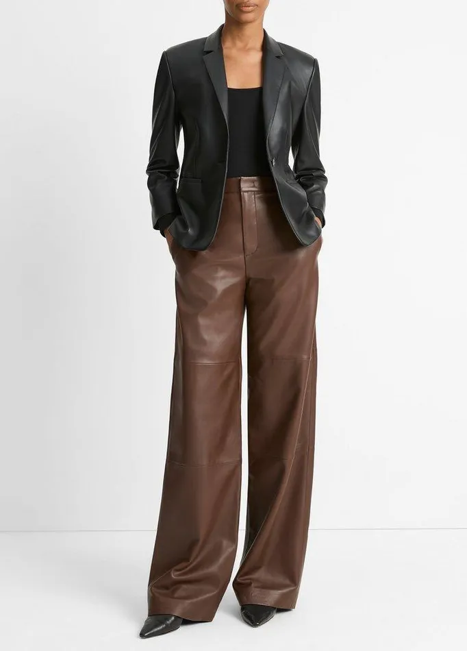 Jackets and Outerwear Women Vince Leather Shrunken Blazer Black