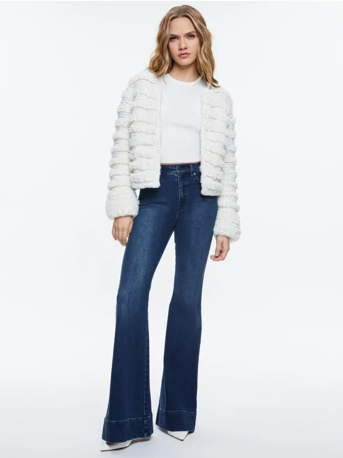 Jackets Coats Women Alice Olivia FAWN FAUX FUR TEXTURED JACKET Avocado