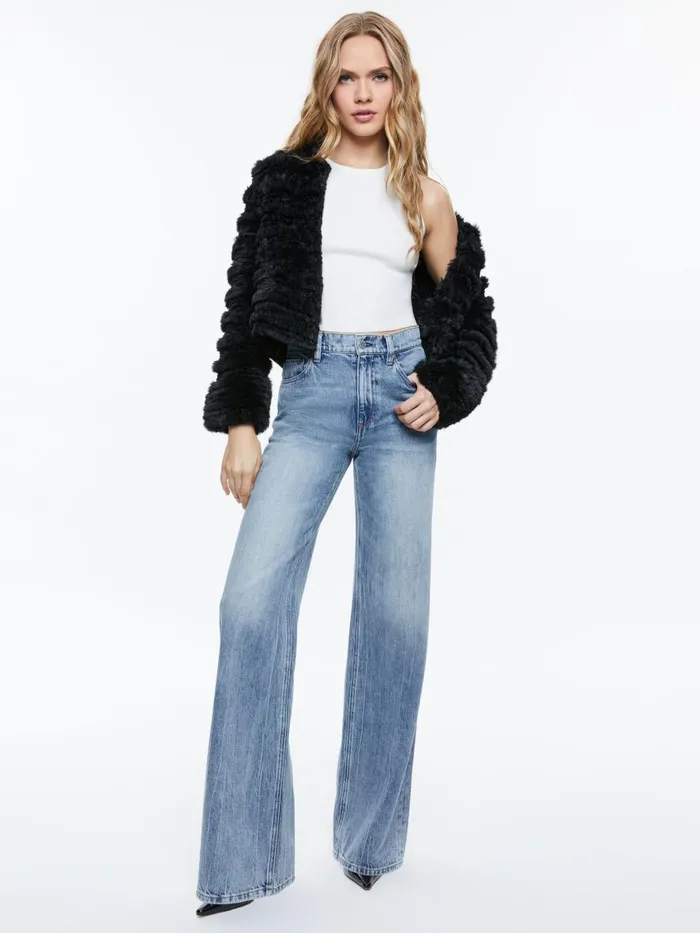 Jackets Coats Women Alice Olivia FAWN FAUX FUR TEXTURED JACKET Avocado