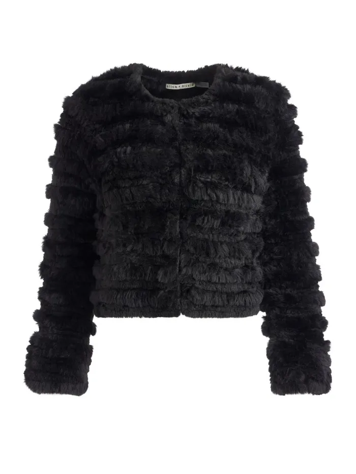 Jackets Coats Women Alice Olivia FAWN FAUX FUR TEXTURED JACKET Avocado