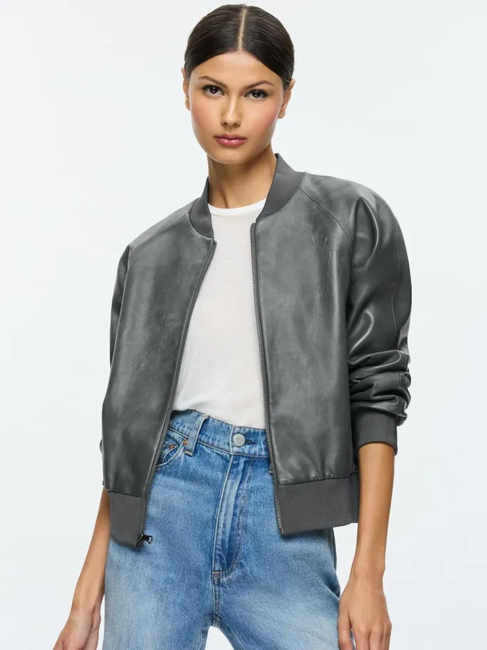 Jackets Coats Women Alice Olivia FELISA LEATHER BOMBER JACKET Black