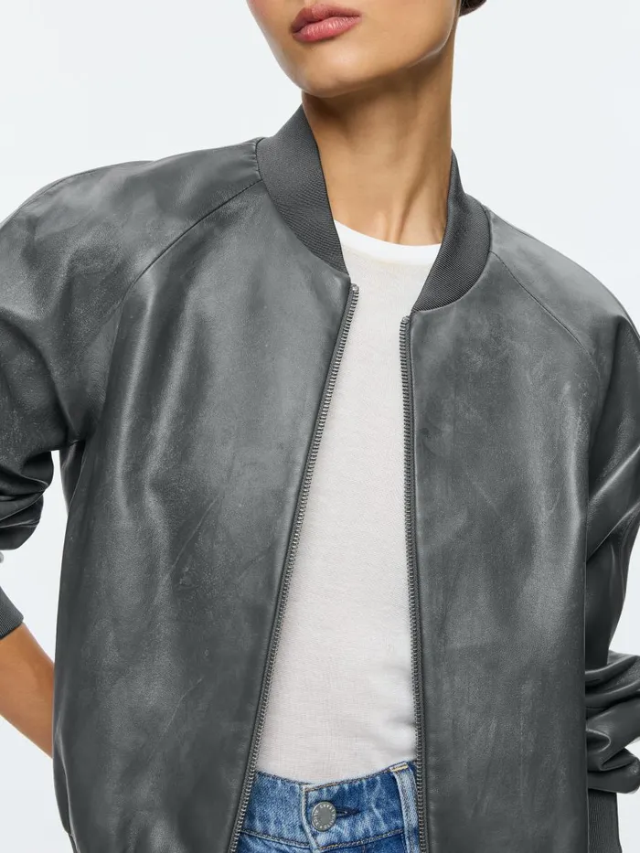 Jackets Coats Women Alice Olivia FELISA LEATHER BOMBER JACKET Black
