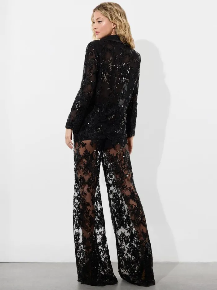 Jackets Coats Women Alice Olivia JUDITH EMBELLISHED SHEER LACE NOTCH COLLAR BLAZER Black
