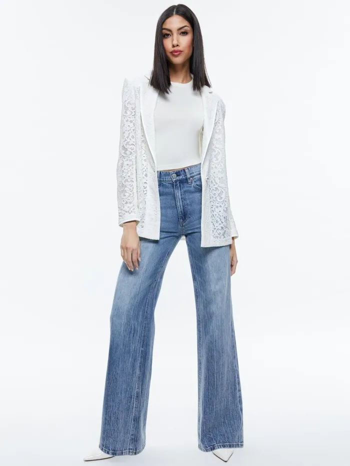 Jackets Coats Women Alice Olivia JUDITH SHEER LACE SHAWL COLLAR BLAZER Off White