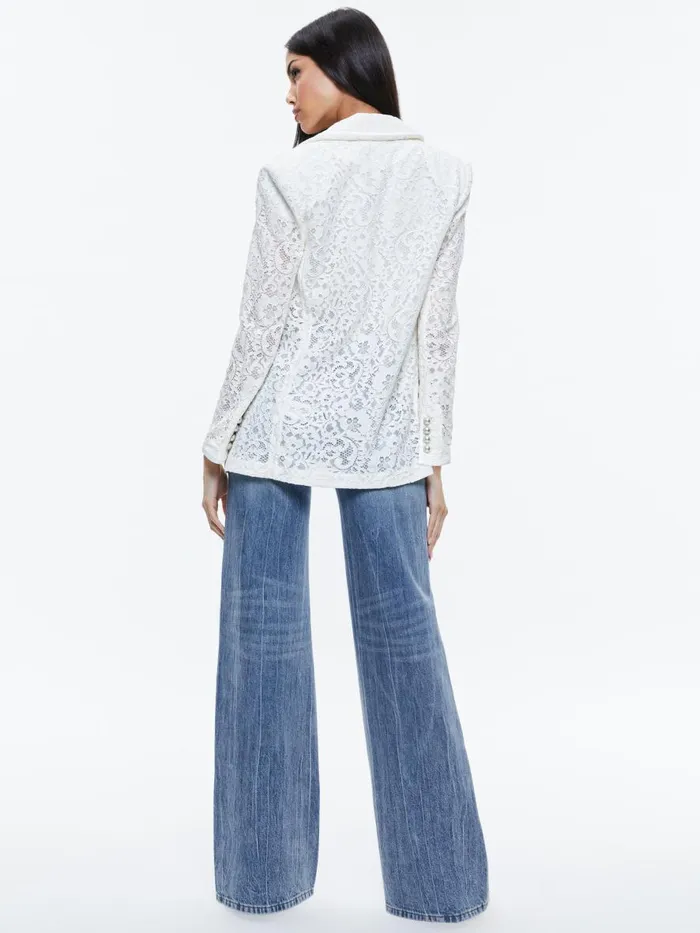 Jackets Coats Women Alice Olivia JUDITH SHEER LACE SHAWL COLLAR BLAZER Off White