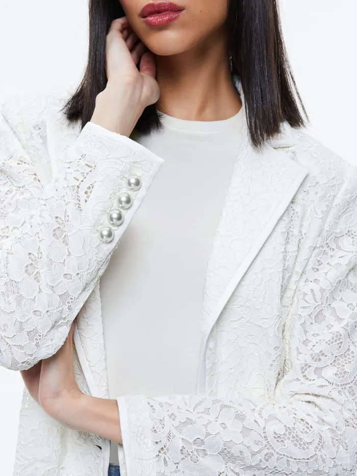 Jackets Coats Women Alice Olivia JUDITH SHEER LACE SHAWL COLLAR BLAZER Off White