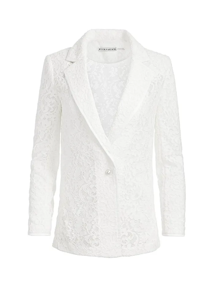 Jackets Coats Women Alice Olivia JUDITH SHEER LACE SHAWL COLLAR BLAZER Off White