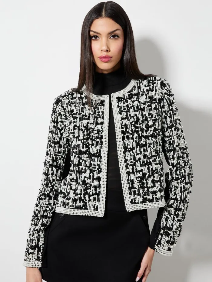 Jackets Coats Women Alice Olivia KIDMAN BOXY PEARL EMBELLISHED JACKET Blackwhite Jackets Coats Women Alice Olivia KIDMAN BOXY PEARL EMBELLISHED JACKET Blackwhite