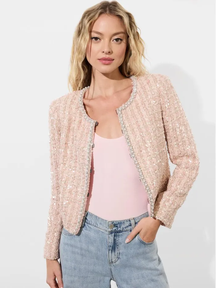 Jackets Coats Women Alice Olivia KIDMAN EMBELLISHED BOXY JACKET Pearl Blush