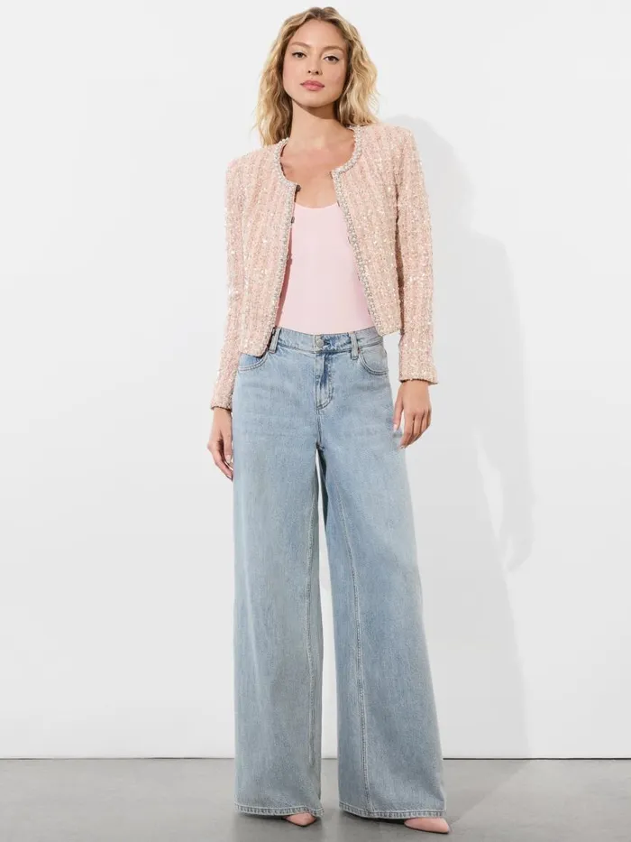 Jackets Coats Women Alice Olivia KIDMAN EMBELLISHED BOXY JACKET Pearl Blush