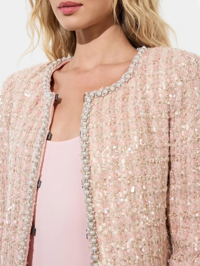 Jackets Coats Women Alice Olivia KIDMAN EMBELLISHED BOXY JACKET Pearl Blush