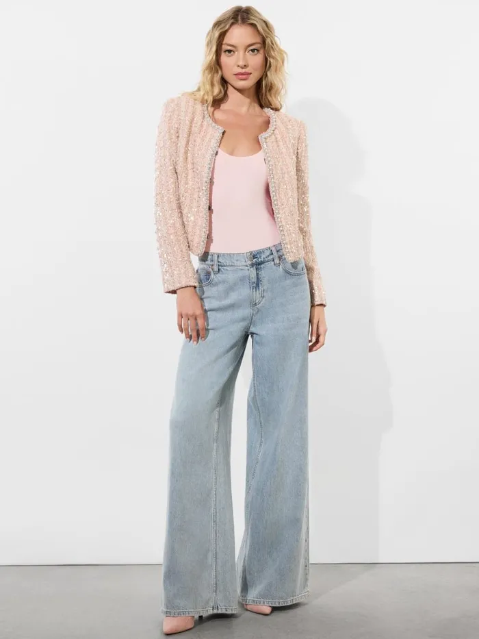 Jackets Coats Women Alice Olivia KIDMAN EMBELLISHED BOXY JACKET Pearl Blush
