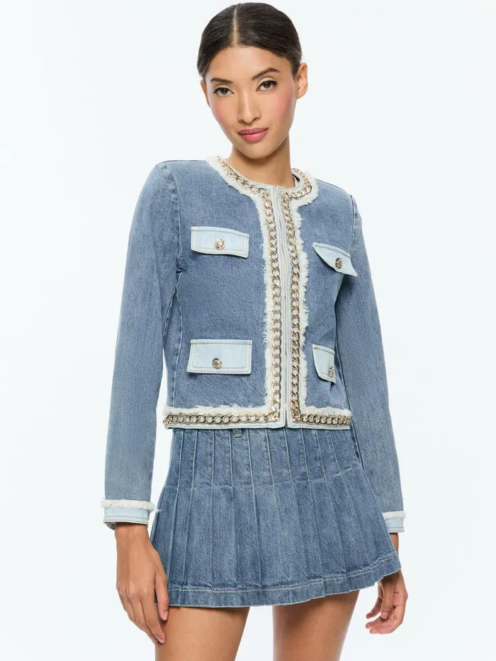 Jackets Coats Women Alice Olivia LANDON CROPPED JACKET WITH GOLD CHAIN Avery Blue Jackets Coats Women Alice Olivia LANDON CROPPED JACKET WITH GOLD CHAIN Avery Blue