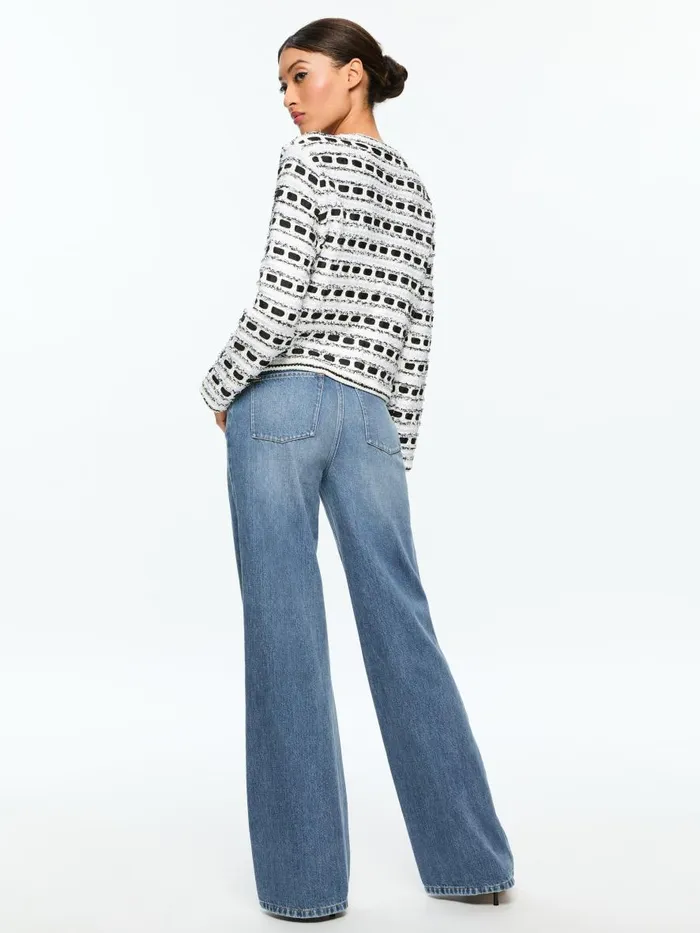 Jackets Coats Women Alice Olivia MARJORIE TEXTURED TWEED STITCH CARDIGAN JACKET Soft Whiteblack