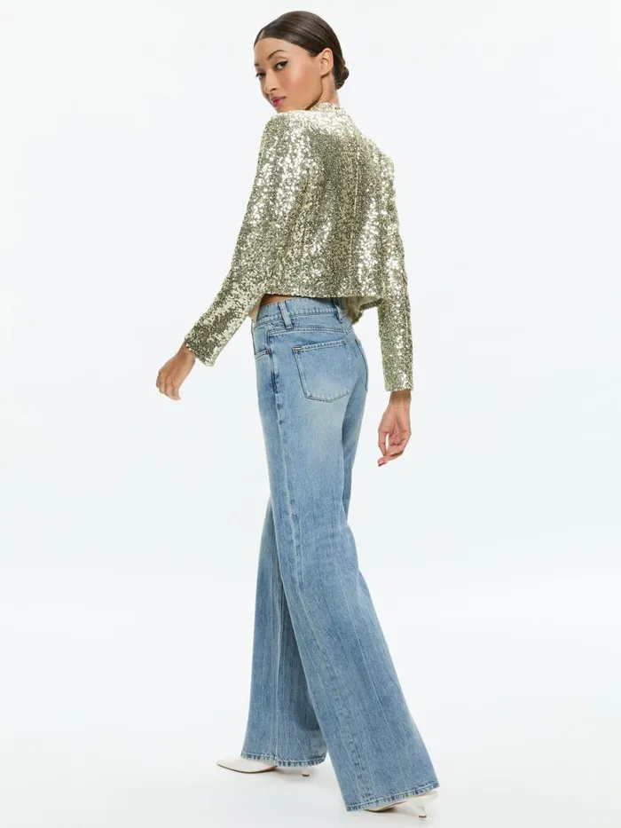 Jackets Coats Women Alice Olivia NEW HARVEY SEQUIN OPEN FRONT JACKET Champagnesilver