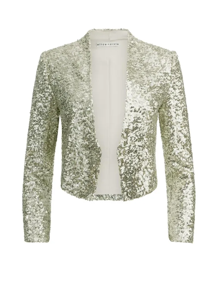 Jackets Coats Women Alice Olivia NEW HARVEY SEQUIN OPEN FRONT JACKET Champagnesilver