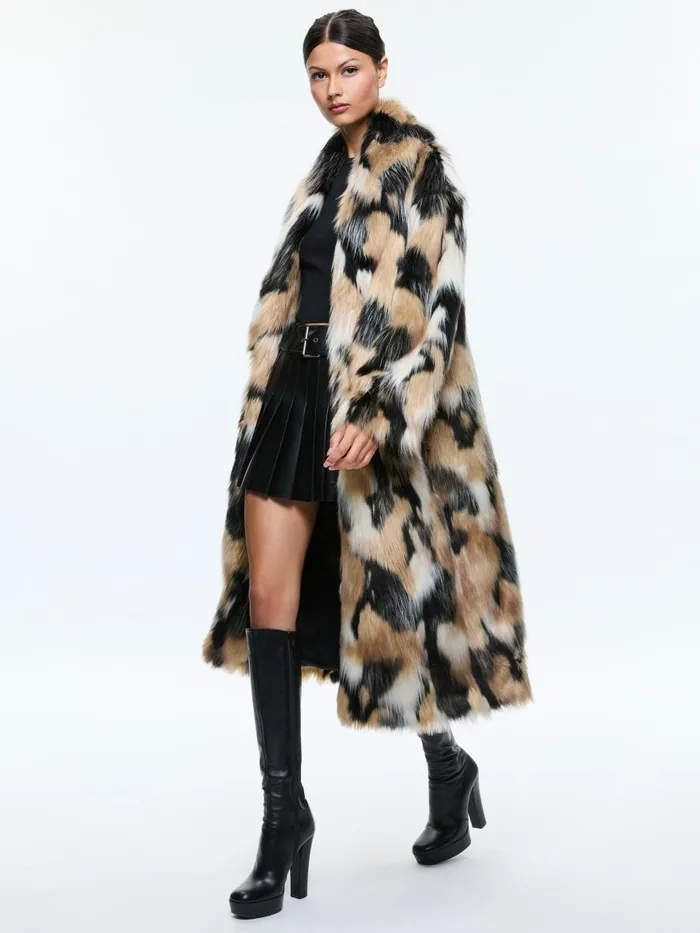 Jackets Coats Women Alice Olivia YETTA DROP SHOULDER FAUX FUR MAXI COAT Blackmulti