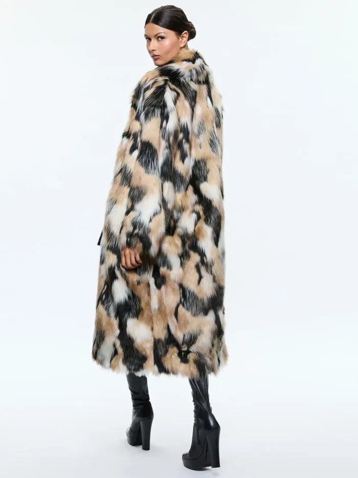 Jackets Coats Women Alice Olivia YETTA DROP SHOULDER FAUX FUR MAXI COAT Blackmulti