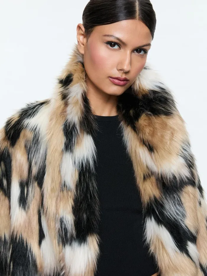 Jackets Coats Women Alice Olivia YETTA DROP SHOULDER FAUX FUR MAXI COAT Blackmulti