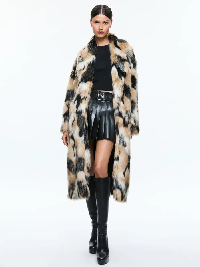 Jackets Coats Women Alice Olivia YETTA DROP SHOULDER FAUX FUR MAXI COAT Blackmulti