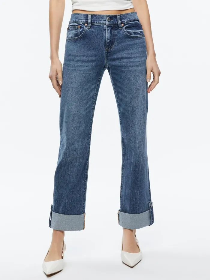 Jeans Women Alice Olivia ABILENE LOW RISE CUFFED JEAN WITH SNAPS Brooklyn Blue Jeans Women Alice Olivia ABILENE LOW RISE CUFFED JEAN WITH SNAPS Brooklyn Blue