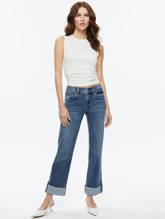 Jeans Women Alice Olivia ABILENE LOW RISE CUFFED JEAN WITH SNAPS Brooklyn Blue