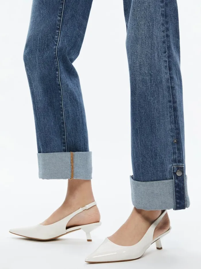 Jeans Women Alice Olivia ABILENE LOW RISE CUFFED JEAN WITH SNAPS Brooklyn Blue