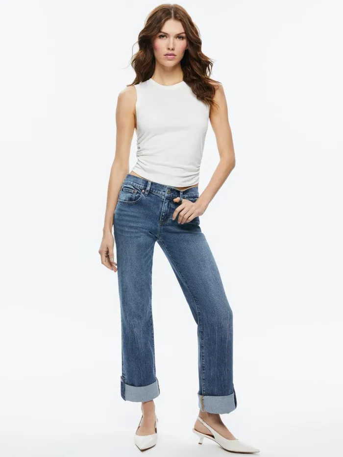 Jeans Women Alice Olivia ABILENE LOW RISE CUFFED JEAN WITH SNAPS Brooklyn Blue