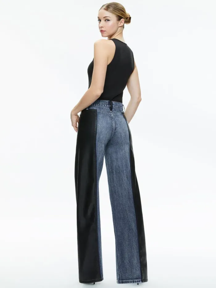 Jeans Women Alice Olivia TRISH VEGAN LEATHER BAGGY JEAN Brooklyn Blue