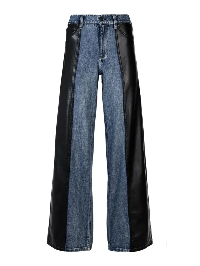 Jeans Women Alice Olivia TRISH VEGAN LEATHER BAGGY JEAN Brooklyn Blue