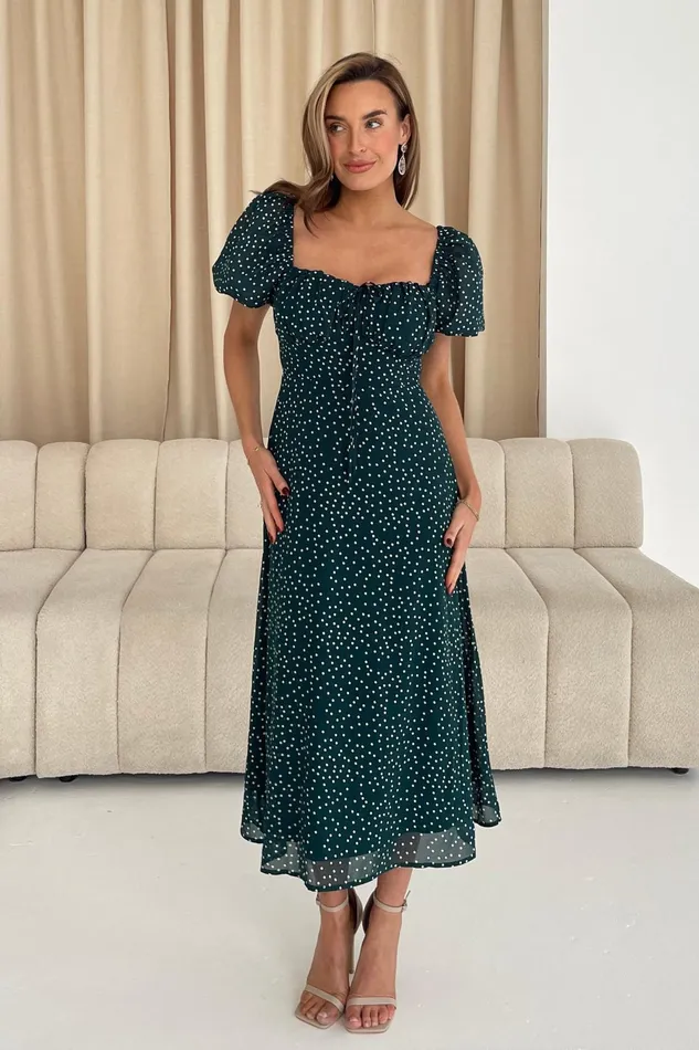 Jemima Square Neck Midi Dress Green Polka Women Girl In Mind Midi Dresses