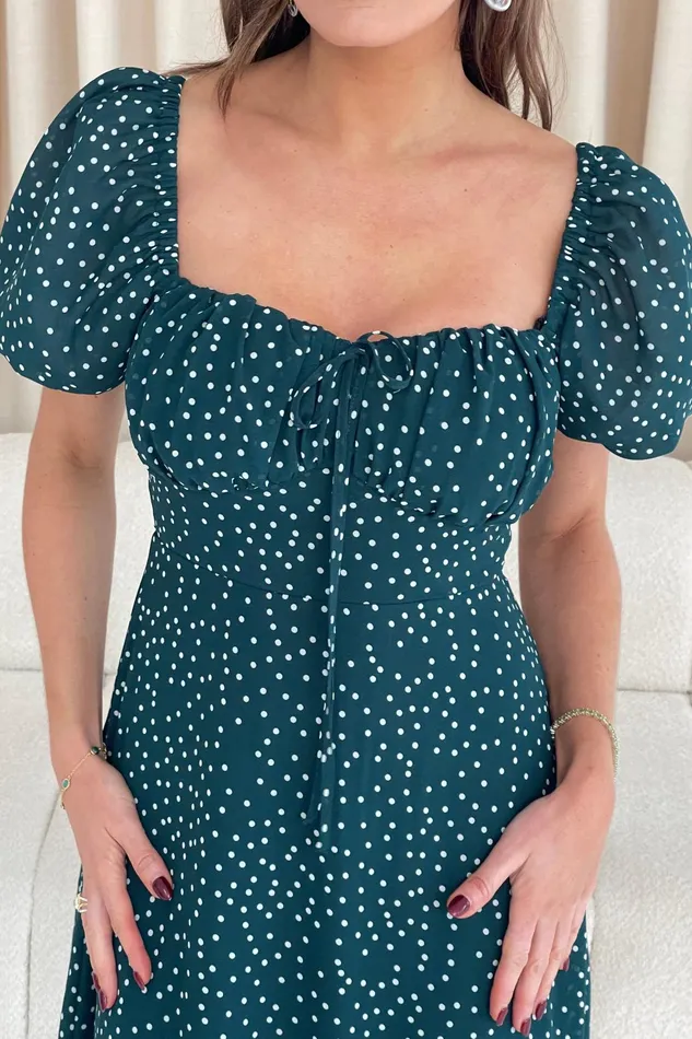 Jemima Square Neck Midi Dress Green Polka Women Girl In Mind Midi Dresses