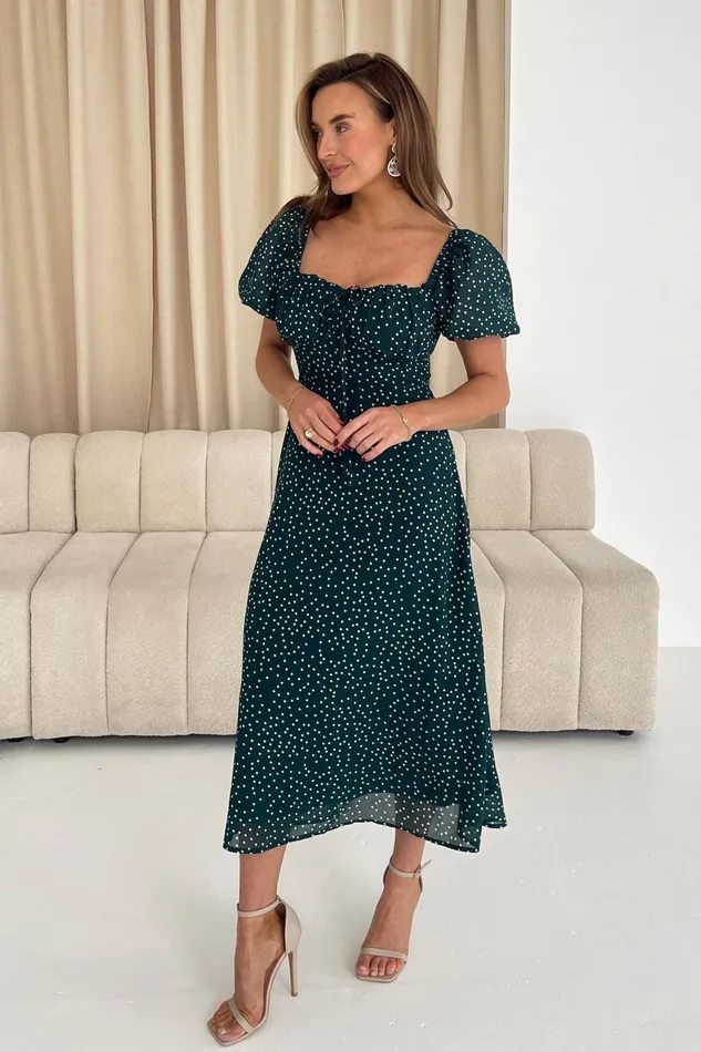 Jemima Square Neck Midi Dress Green Polka Women Girl In Mind Midi Dresses