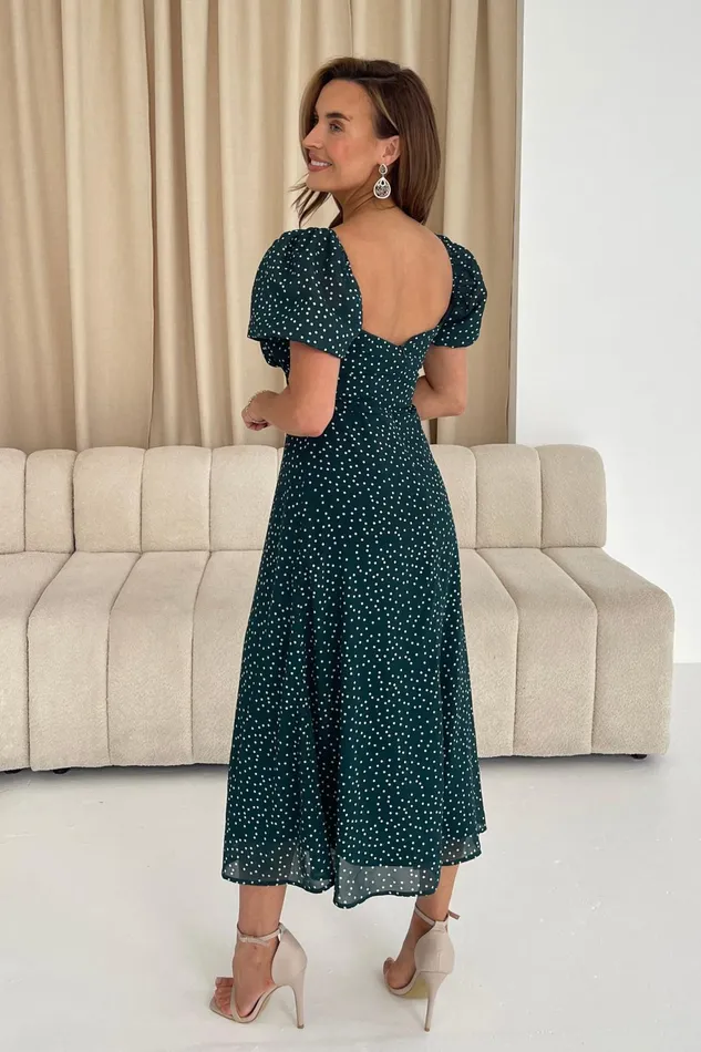 Jemima Square Neck Midi Dress Green Polka Women Girl In Mind Midi Dresses