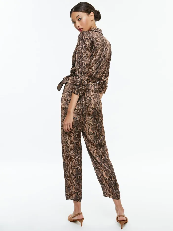 Jumpsuits Rompers Women Alice Olivia LOUETTA PLEATED TUXEDO JUMPSUIT Camelblack Snake