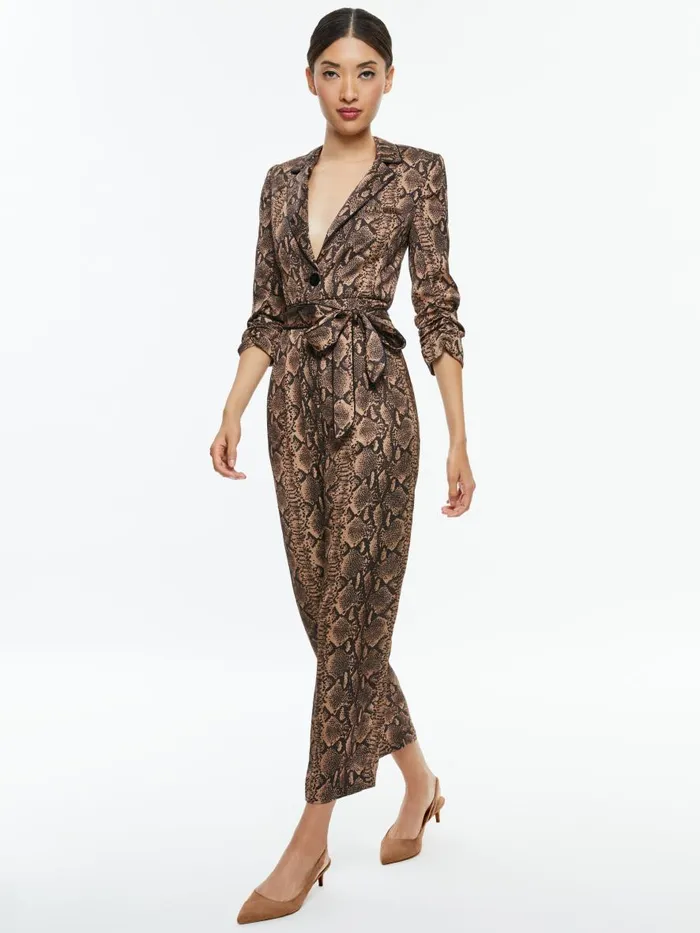 Jumpsuits Rompers Women Alice Olivia LOUETTA PLEATED TUXEDO JUMPSUIT Camelblack Snake