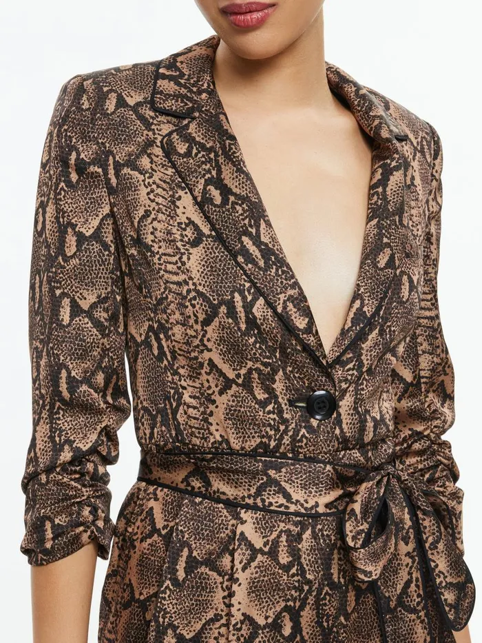 Jumpsuits Rompers Women Alice Olivia LOUETTA PLEATED TUXEDO JUMPSUIT Camelblack Snake