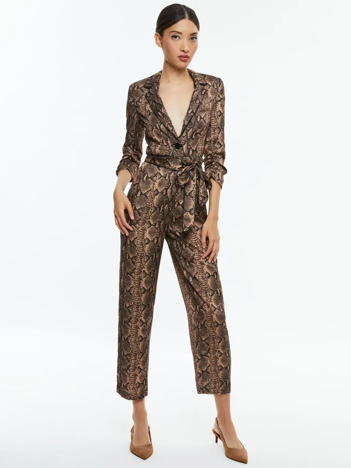 Jumpsuits Rompers Women Alice Olivia LOUETTA PLEATED TUXEDO JUMPSUIT Camelblack Snake