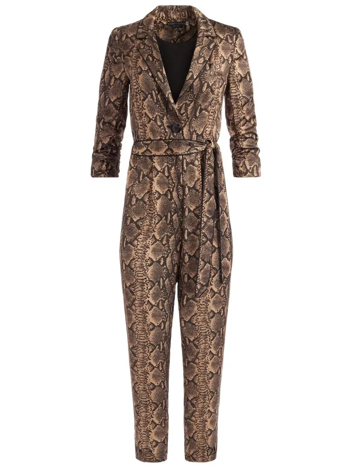 Jumpsuits Rompers Women Alice Olivia LOUETTA PLEATED TUXEDO JUMPSUIT Camelblack Snake