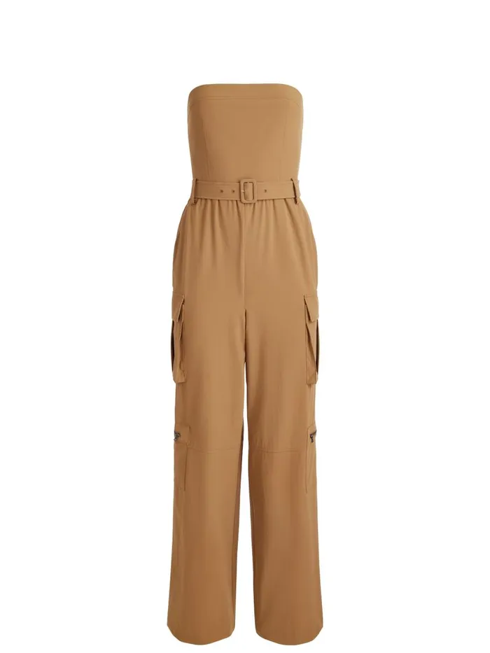 Jumpsuits Rompers Women Alice Olivia SACHIKO STRAPLESS CARGO JUMPSUIT Tan