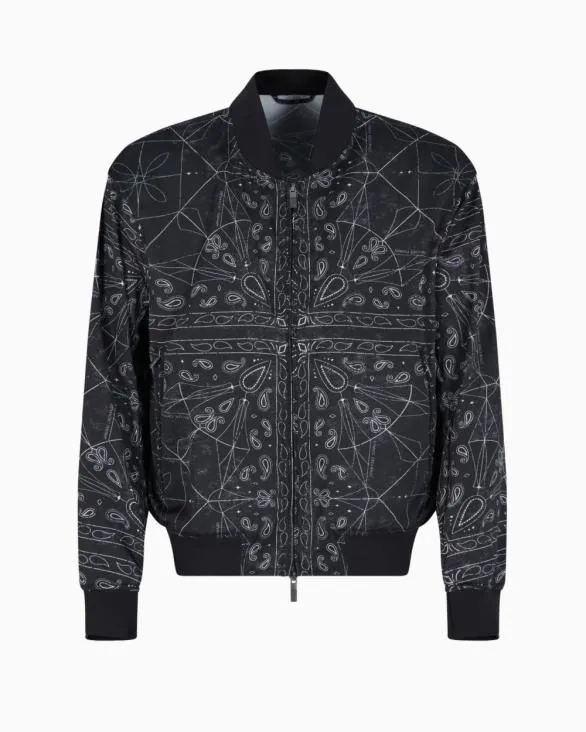 Kaleidoscope Pattern Bomber Jacket Black Men Armani Outerwear
