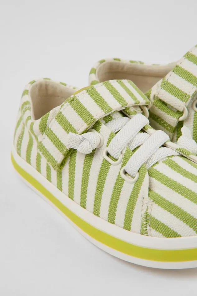 Kids Camper Sneakers Peu Rambla Green And White Striped Recycled Cotton Shoes For Kids Kids Camper Sneakers Peu Rambla Green And White Striped Recycled Cotton Shoes For Kids