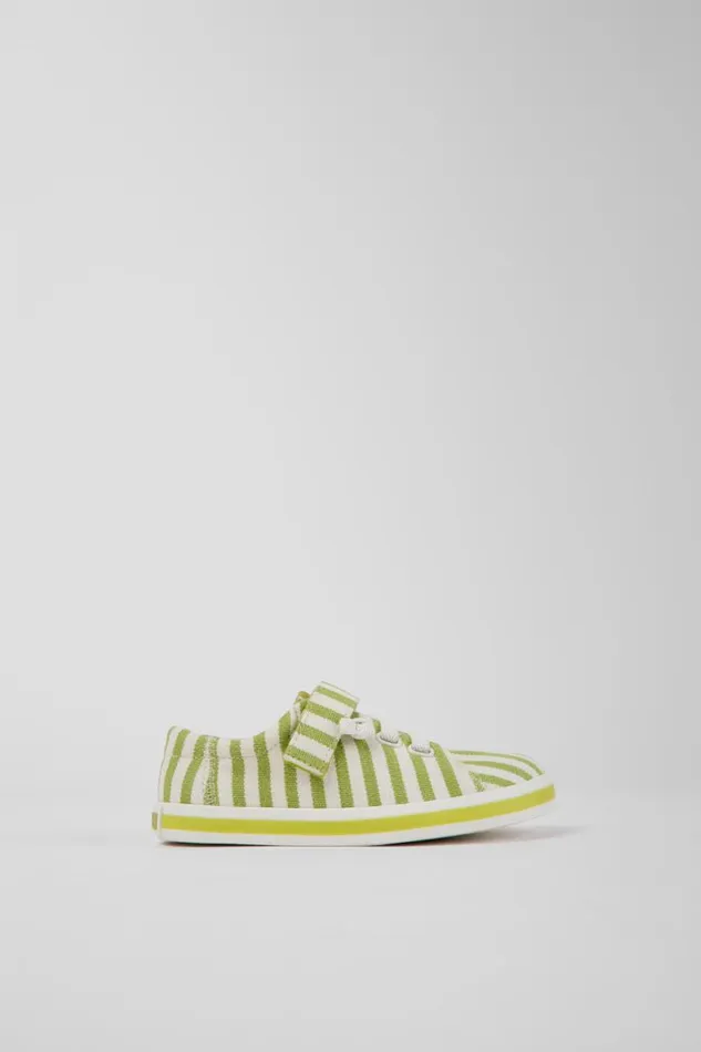 Kids Camper Sneakers Peu Rambla Green And White Striped Recycled Cotton Shoes For Kids Kids Camper Sneakers Peu Rambla Green And White Striped Recycled Cotton Shoes For Kids